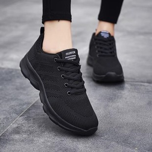不累脚女鞋春夏季网面透气运动鞋轻便学生跑步鞋女黑色休闲旅游鞋