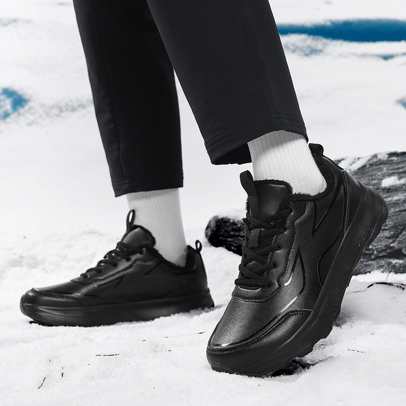 贝艾梦皮面男鞋秋冬款加绒保暖棉鞋轻便软底皮鞋跑步运动鞋旅游鞋