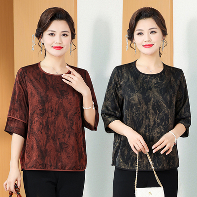 优雅妈妈装夏季圆领宽松小衫上衣