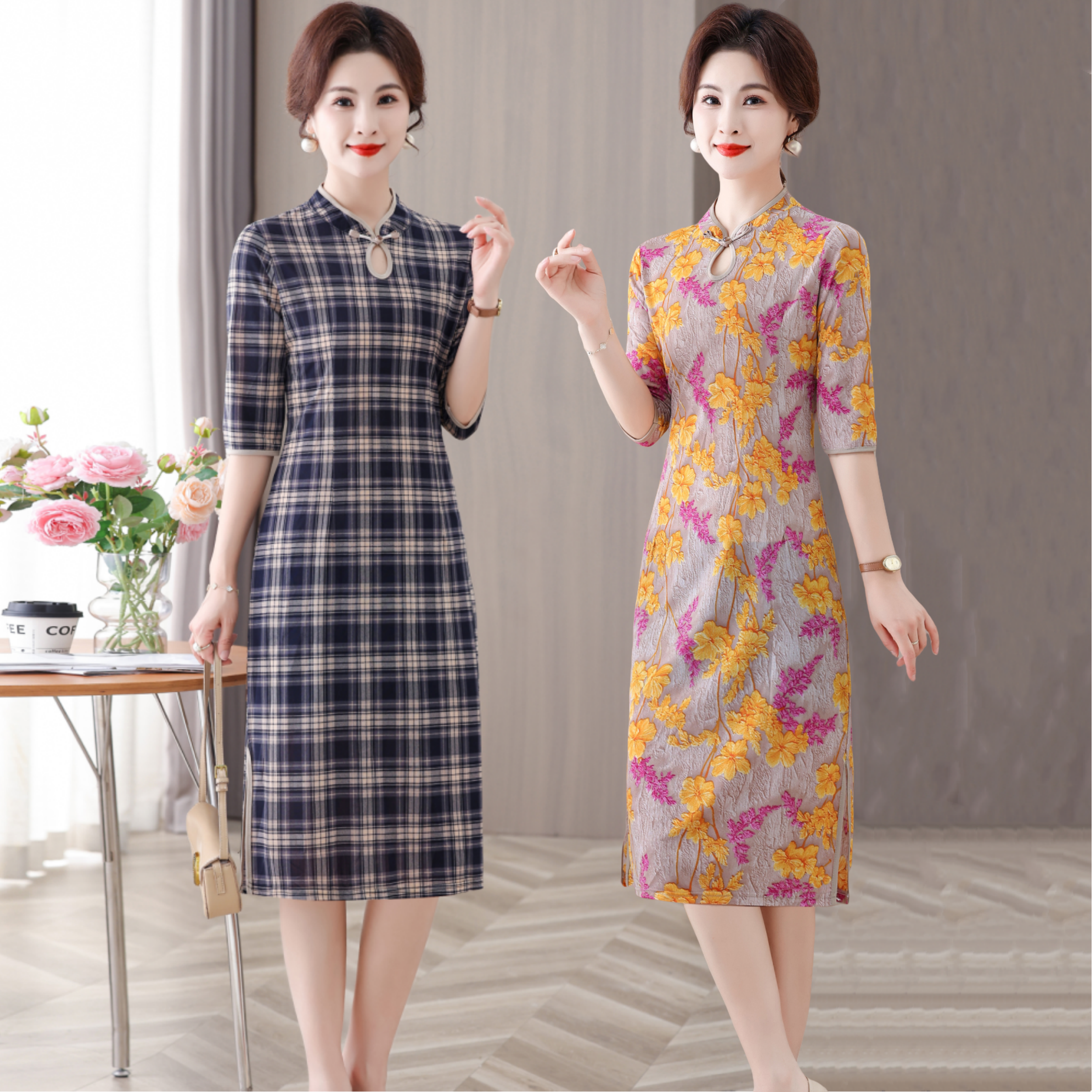 妈妈装2025新款改良版旗袍连衣裙