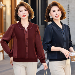长袖 新款 T恤上衣 减龄中老年女加大码 洋气胖妈妈装 打底衫 2026春季
