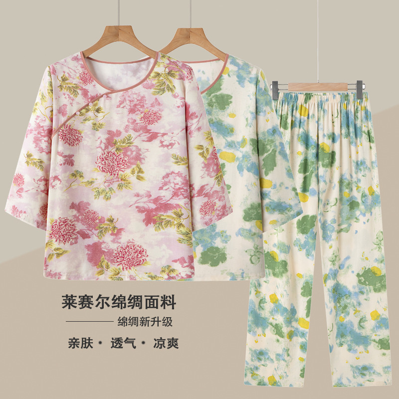 2025夏季新款中老年女式棉绸套装图片
