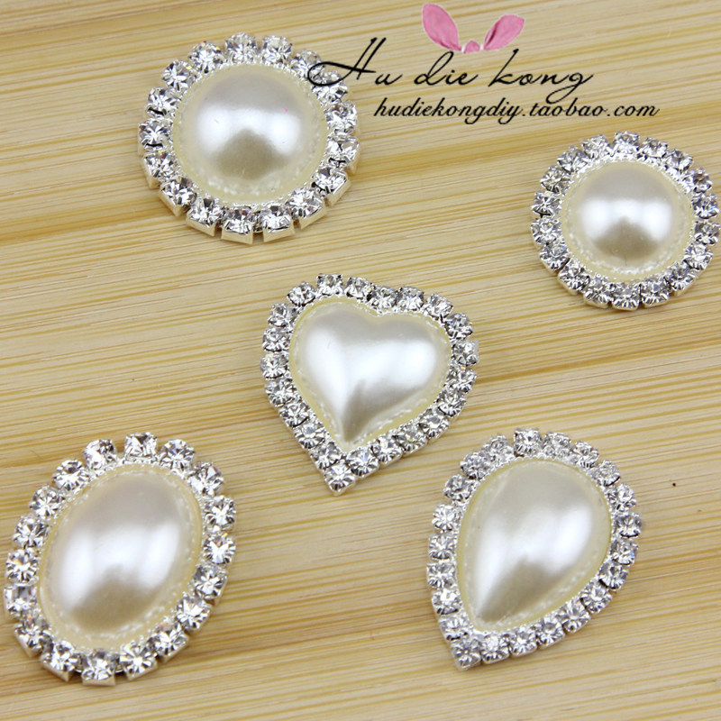 原创头饰材料珍珠钻盘 椭圆形桃心水滴型 合金配饰DIY饰品配件