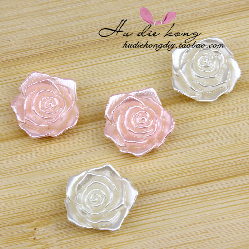 DIY手机美容贴钻立体树脂花/珍珠质感玫瑰花复古田园蔷薇花朵18mm