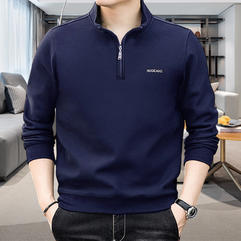 2025春季显瘦立领卫衣简约半拉链半高领男士长袖t恤外套宽松加肥