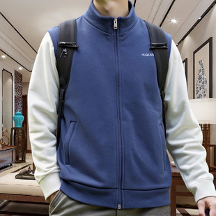 2026春秋马甲送爸爸父亲潮流立领拉链马夹男宽松纯色背心休闲外穿