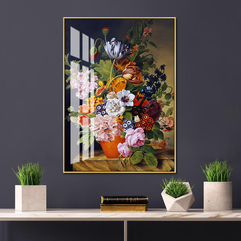玫瑰花朵装饰壁画书房卧室复古花卉轻奢餐厅画假花仿真花摆设挂画