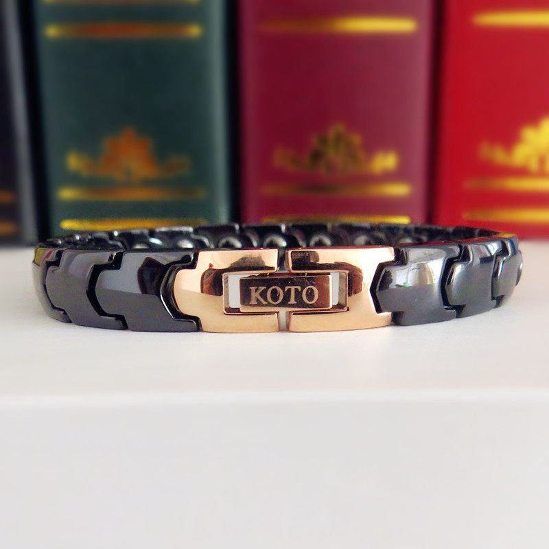 新品台湾热卖原装koto黑色陶瓷玫瑰金扣锗磁时尚男女手链