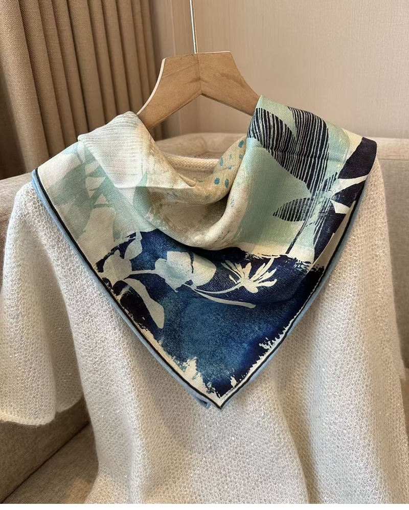 【水色风情】丝巾真丝羊毛围巾女双面异色丝毛方巾杭州丝绸披肩