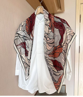 一叶知秋！美拉德桑蚕丝丝巾女春夏季新款高级感乔其纱真丝大方巾