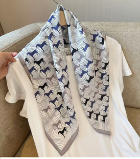 100%桑蚕丝70中方巾灰色小马真丝丝巾防晒披肩围巾薄款65*65