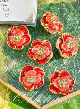 H26 20mm花之女王红红手工珐琅玫瑰花 高贵的爱