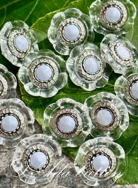 v026 21mm透明花框银装饰钮扣 罕见的设计