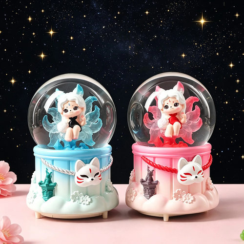新款九尾狐水晶球树脂小摆件送学生闺蜜节日礼物卡通水晶球音乐盒