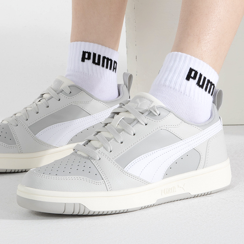 灰白拼接休闲鞋男PUMA彪马2025新款REBOUND V6情侣鞋复古运动鞋女