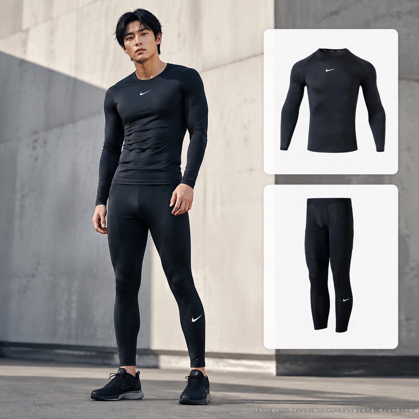 耐克nike健身套装男款2026秋季新款透气长袖跑步篮球训练紧身衣