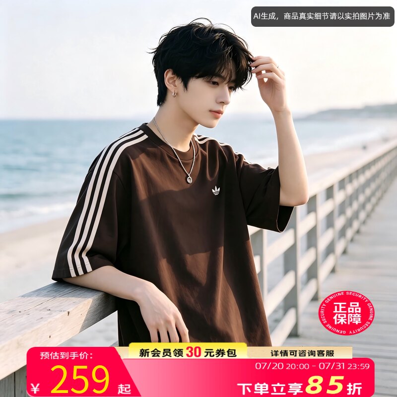 adidas阿迪达斯三叶草短袖男装夏季新款透气运动服休闲宽松T恤男