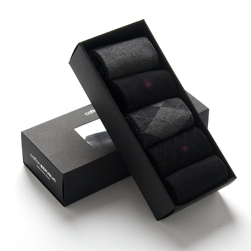 棉花共和国中筒棉5双商务新年礼盒套装礼物男士袜子纯棉男袜秋天