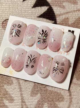 【D488】日式椭圆M号 穿戴甲美甲光疗甲指甲片新娘甲假指甲贴片