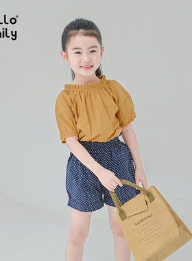 2026新款 洋气童装 女童夏款5-12岁儿童 黄色花边领上衣 783+253