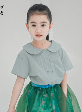 洋气夏季中童女孩绿色半身网纱裙卡通仙人掌气质A字裙子262+729