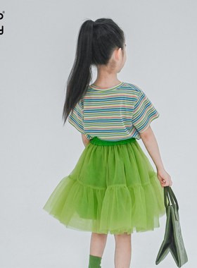 自制童装小清新夏季女童绿色半身裙仙女公主网纱A字裙子091+637