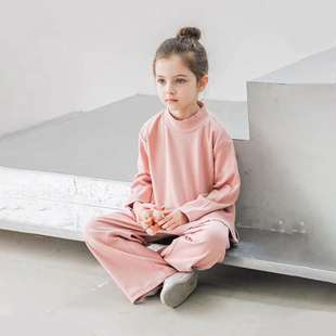 Emily童装 套装 时髦春装 长裤 女童洋气两件套中童032 粉色长袖 Hello