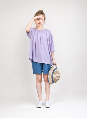 Hello Emily童装紫色上衣新品夏装5-12岁中童女孩t恤衣服320+606