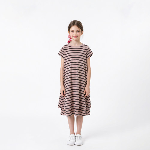 休闲童装夏装女条纹t恤裙短袖