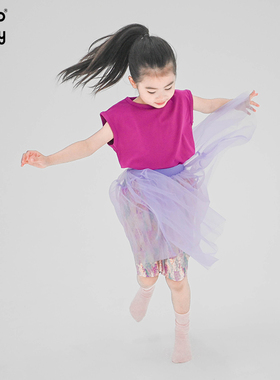 洋气童装新款女童夏装中童半身裙纯棉紫色碎花纱裙A字裙565+813