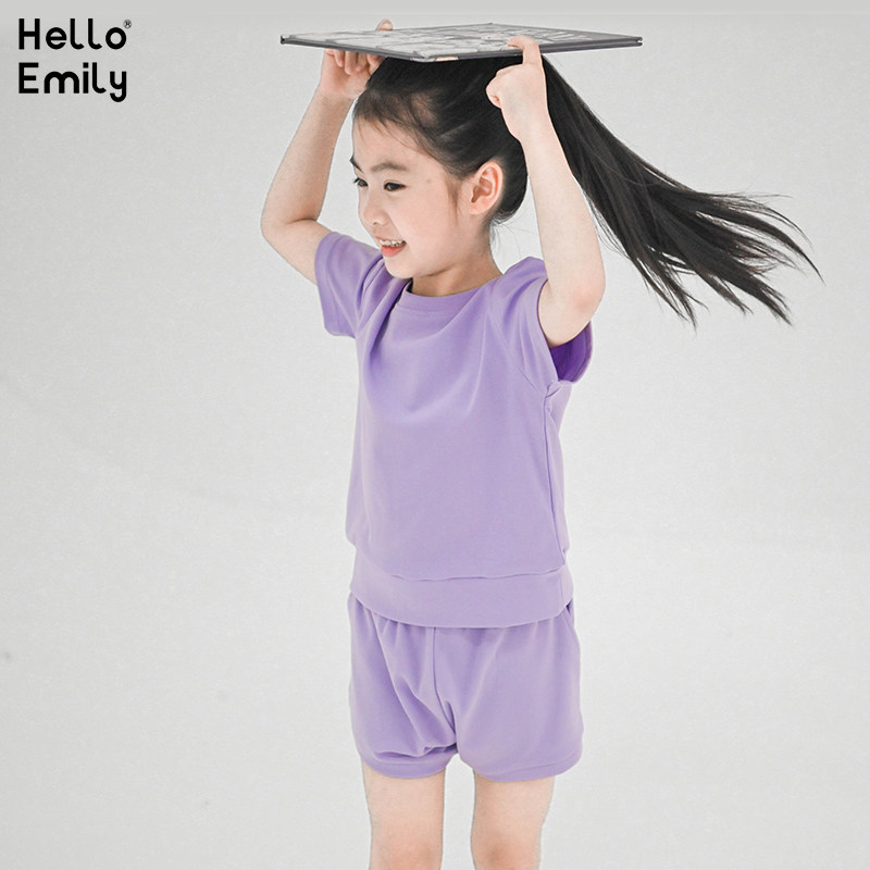 洋气童装2026新款时尚女童夏装紫色绿套装纯棉休闲运动两件套757