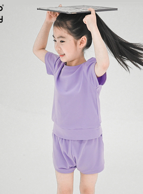 洋气童装2026新款时尚女童夏装紫色绿套装纯棉休闲运动两件套757