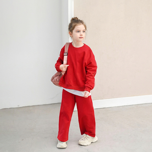 红色圆领加绒卫衣服女童休闲秋冬套装 时髦春装 A37 Emily童装 Hello