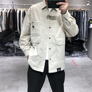 单目2023秋新款男士衬衫款翻领宽松外套青年时尚工装潮流帅气外套