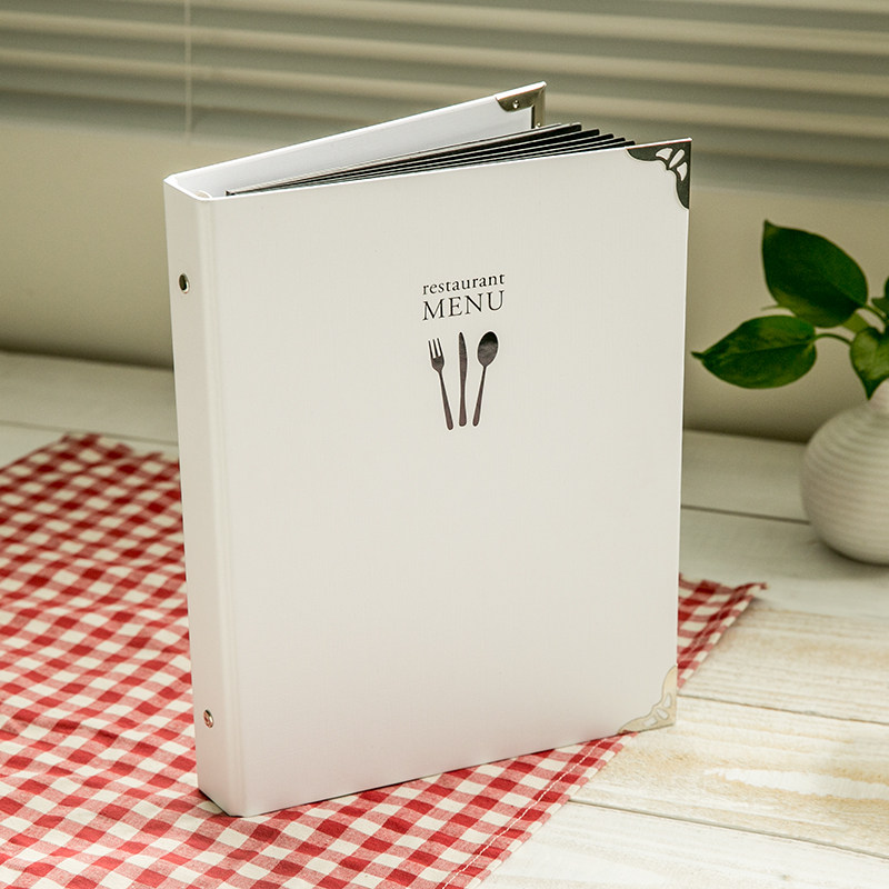 9孔活页diy菜单白色封面黑卡内页咖啡厅西餐厅自制手绘菜谱