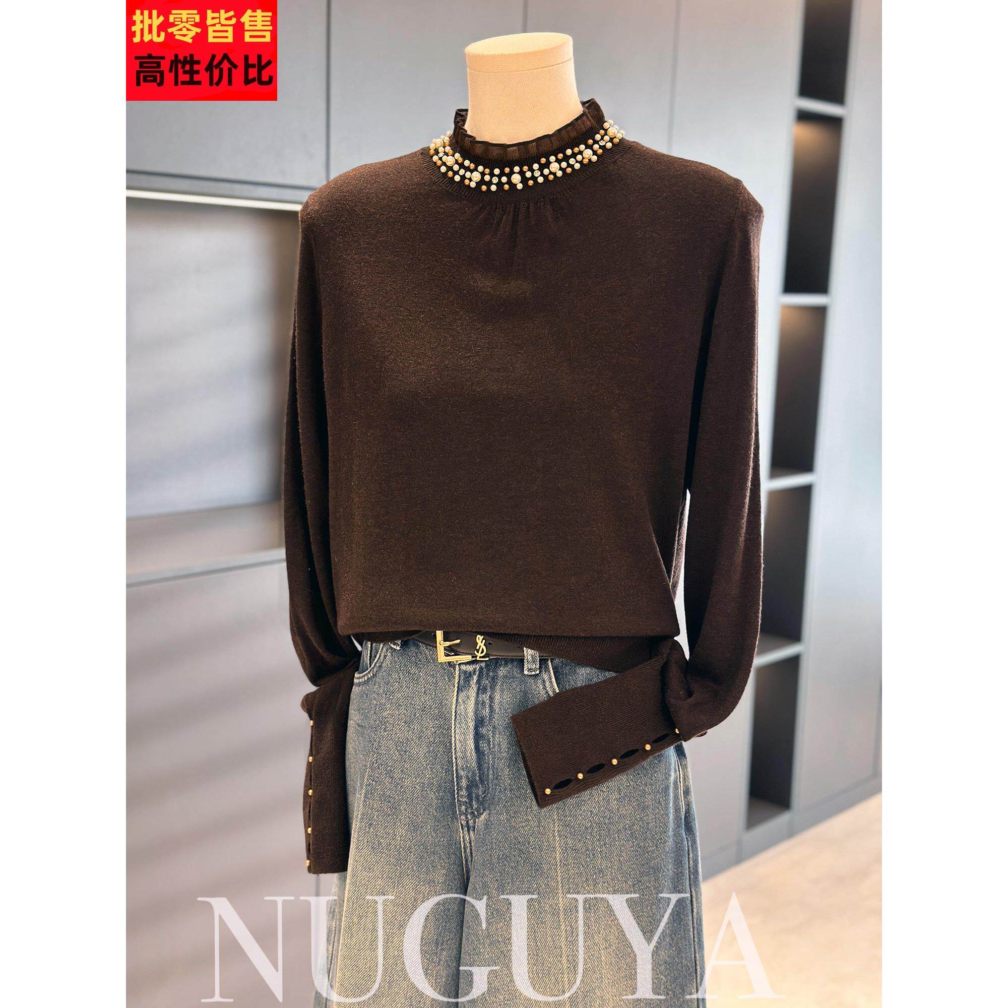 时尚洋气半高领针织衫女套头2025春秋新款上衣气质薄款毛衣打底衫