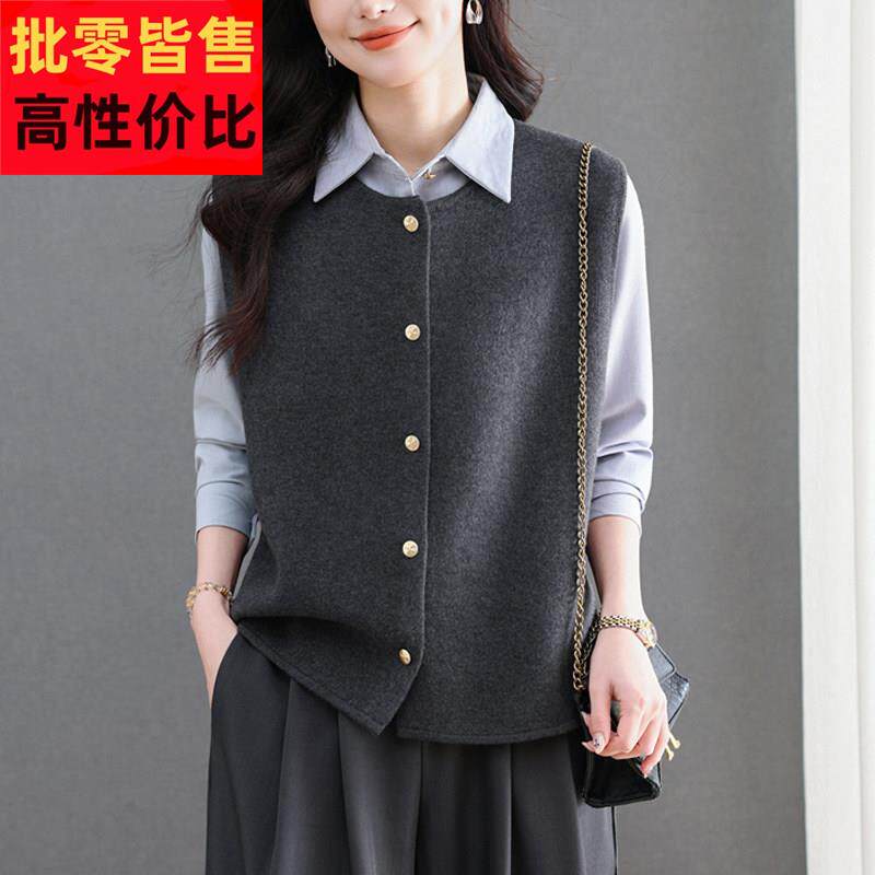 2026新款早春针织马甲女圆领无袖开衫背心妈妈装大码叠穿外搭马夹