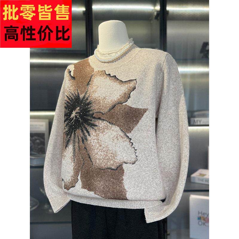 妈妈毛衣秋冬装半高领2025新款洋气中老年女装时尚打底衫加厚上衣