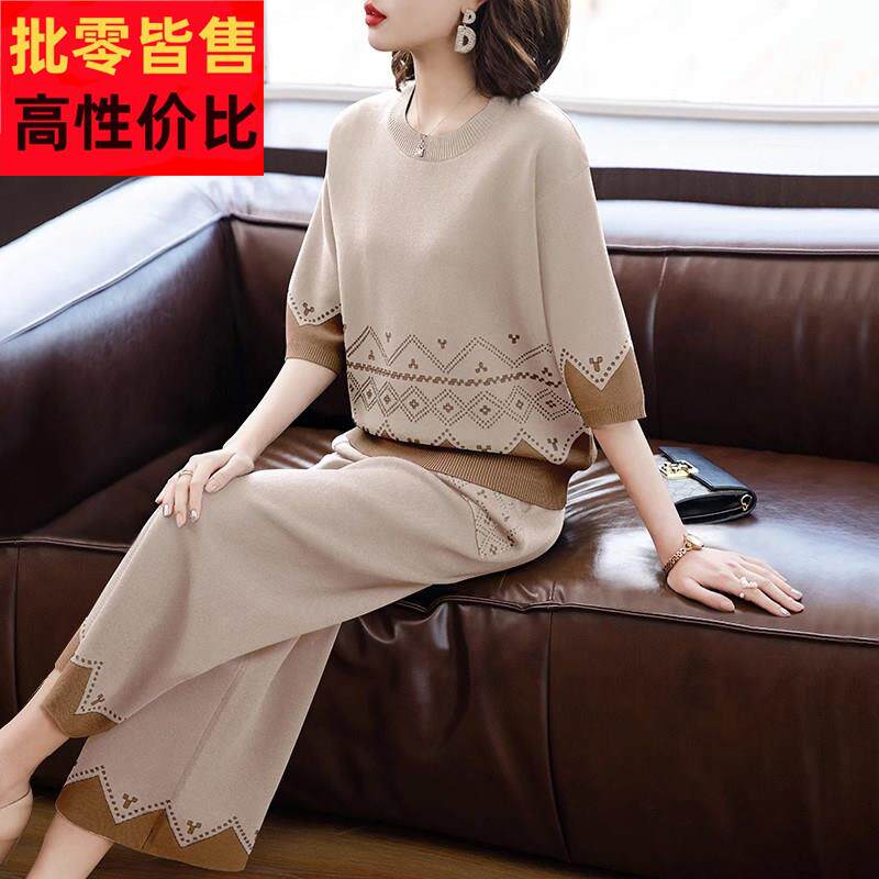 妈妈春夏2025新款时尚两件套中老年人女装休闲 短袖冰丝运动服套