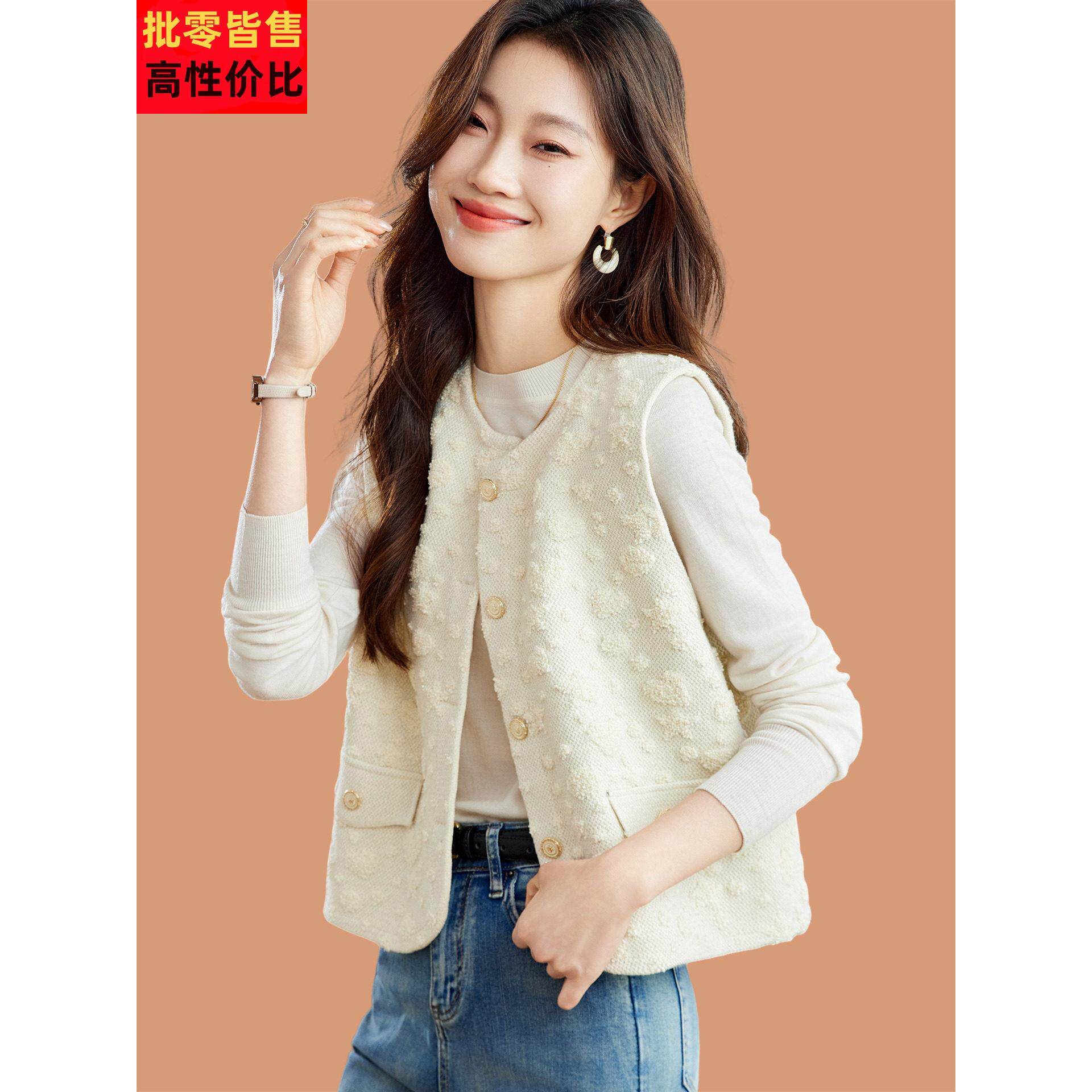 小香风羊毛针织无袖马甲背心开衫女2025秋季新款高级感叠穿薄上衣