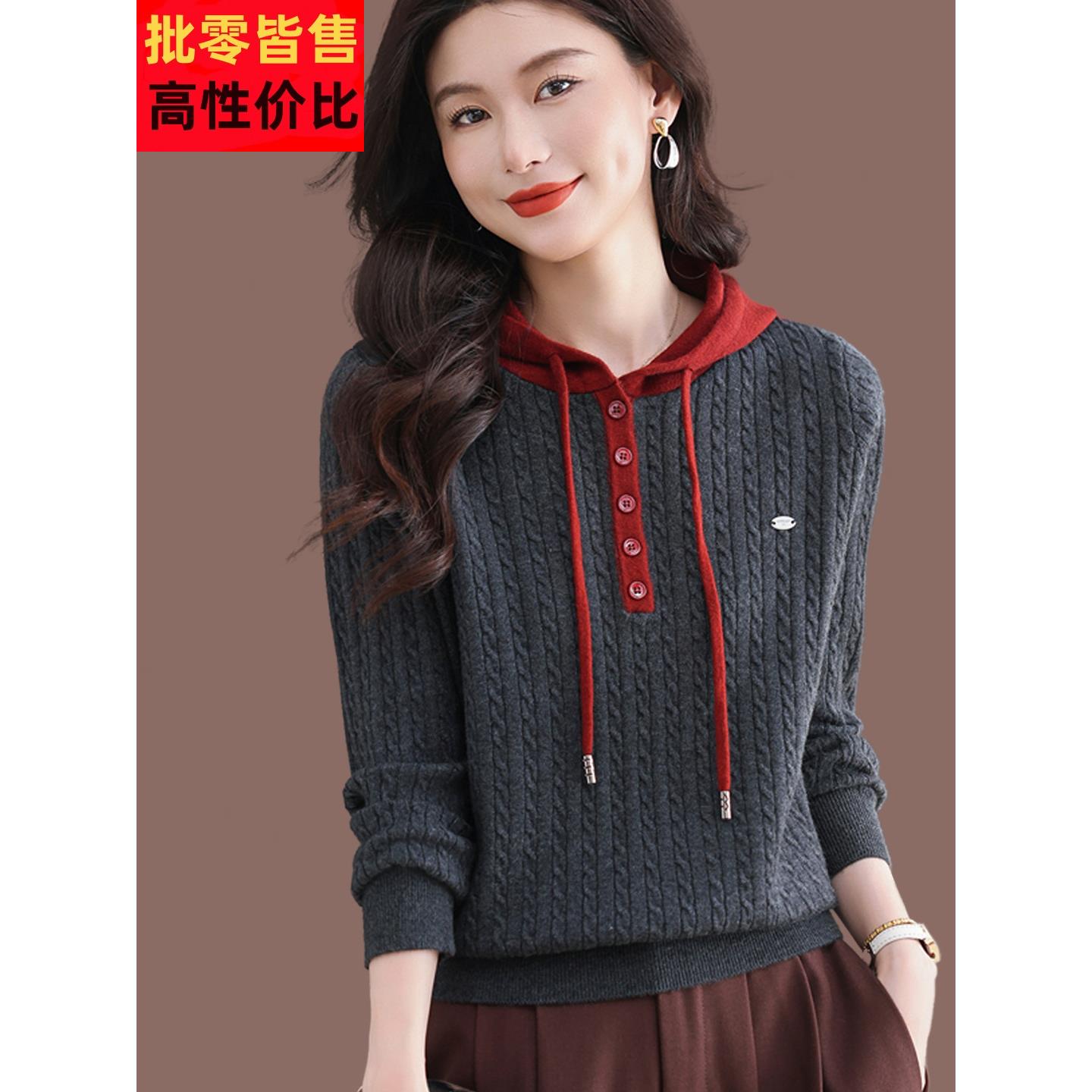 卫衣女2025新款爆款连帽羊毛针织衫秋冬打底衫上衣洋气休闲毛衣