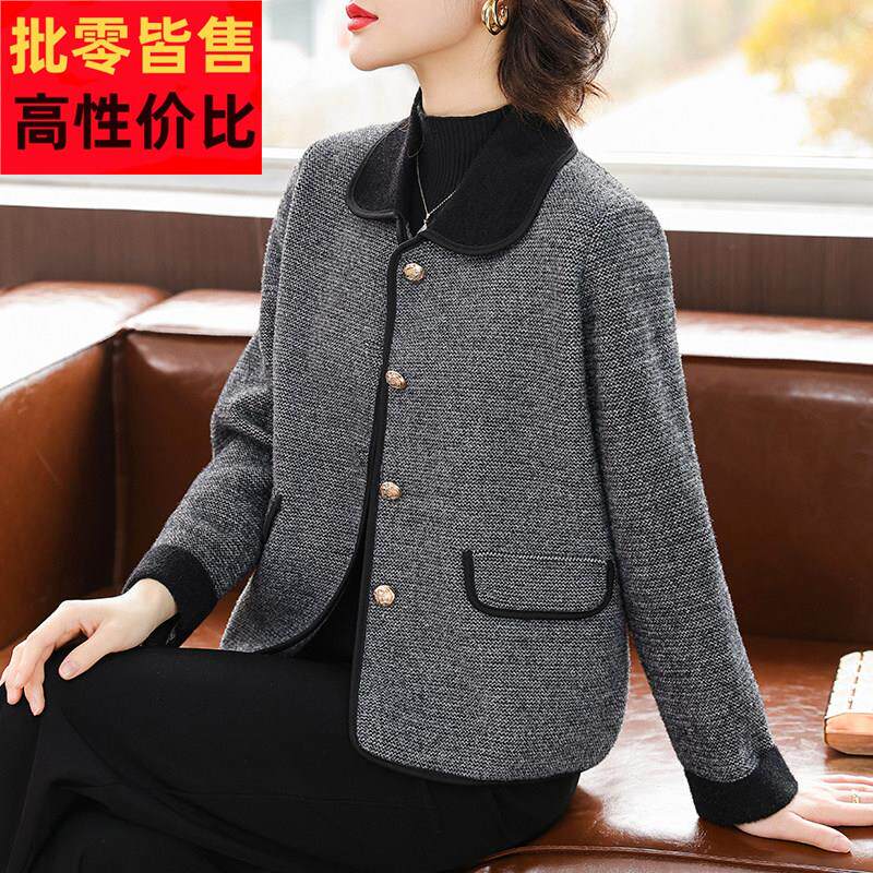 中年妈妈春秋外套短款2025新款贵夫人中老年女秋季小香风毛呢上衣