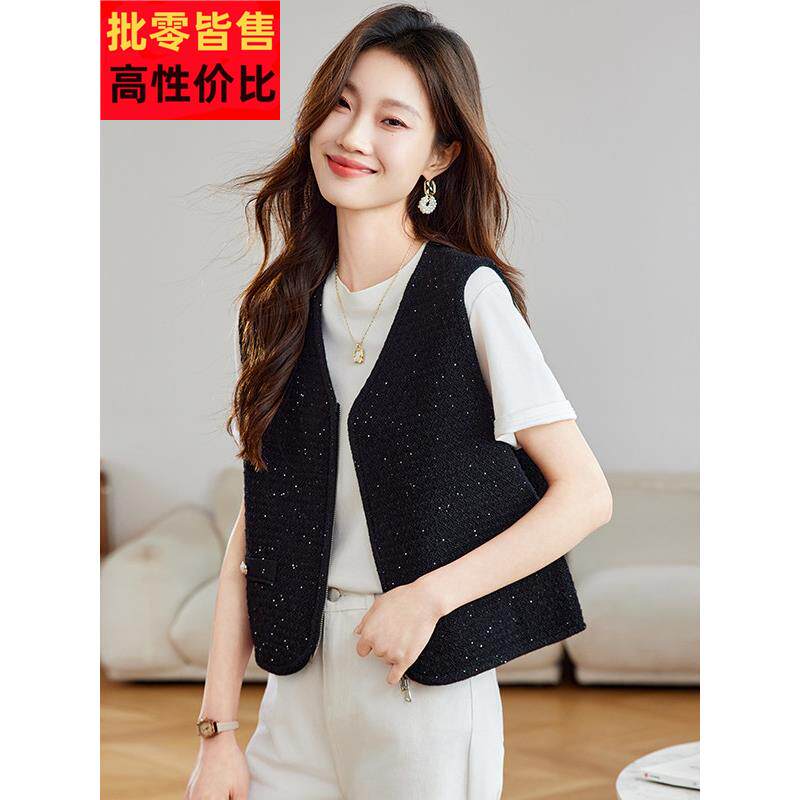 无袖背心小香亮丝夹克2025春秋季新款针织开衫女式时尚