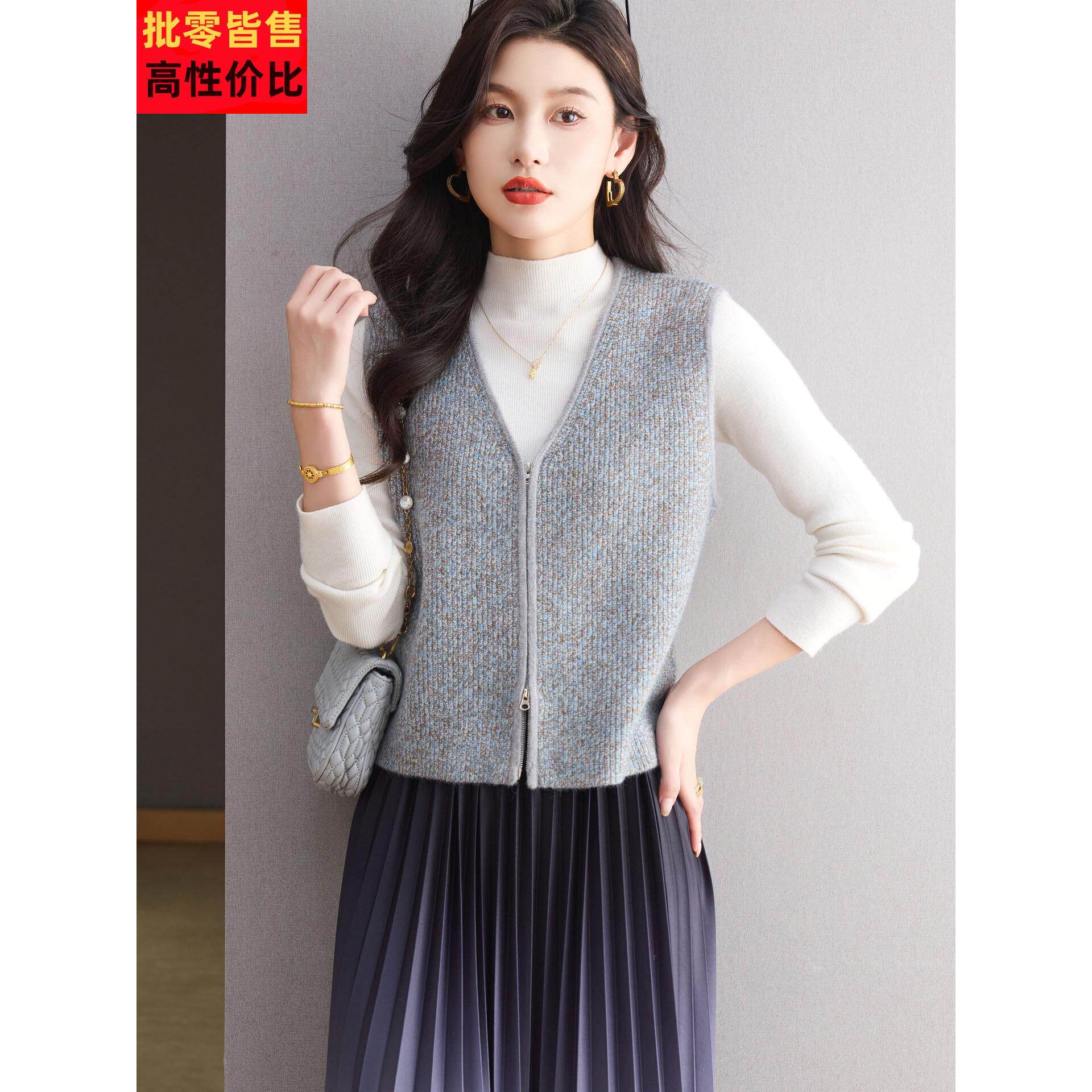 羊毛衫马甲女春秋针织开衫外搭配裙子短款小个子V领毛衣背心坎肩