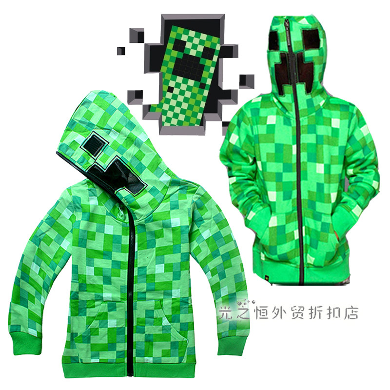 春秋外贸新款男童卡通MC我的世界苦力怕外套儿童拉链上衣裤连帽衫