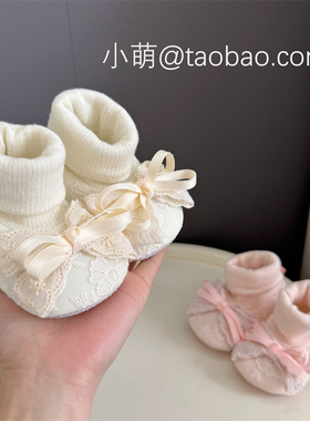 新生婴儿鞋袜0-1岁3-6月女宝宝蕾丝蝴蝶结公主防滑学步地板袜鞋