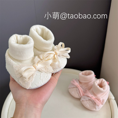 新生婴儿鞋袜0-1岁3-6月女宝宝蕾丝蝴蝶结公主防滑学步地板袜鞋