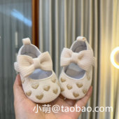 不掉鞋 春秋婴儿鞋 学步秋季 百天周岁布鞋 女宝宝公主鞋 0一1岁软底鞋