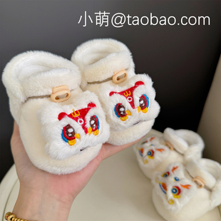 婴儿鞋子冬季3-6-9-12月男女宝宝虎头鞋软底加绒保暖防掉跟步前鞋