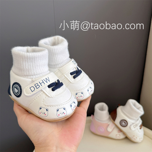 袜卡通袜鞋 婴儿冬款 加绒步前鞋 子不掉鞋 12个月宝宝婴幼儿鞋 鞋